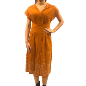 Kayısı renk keten, etek işleme elbise...